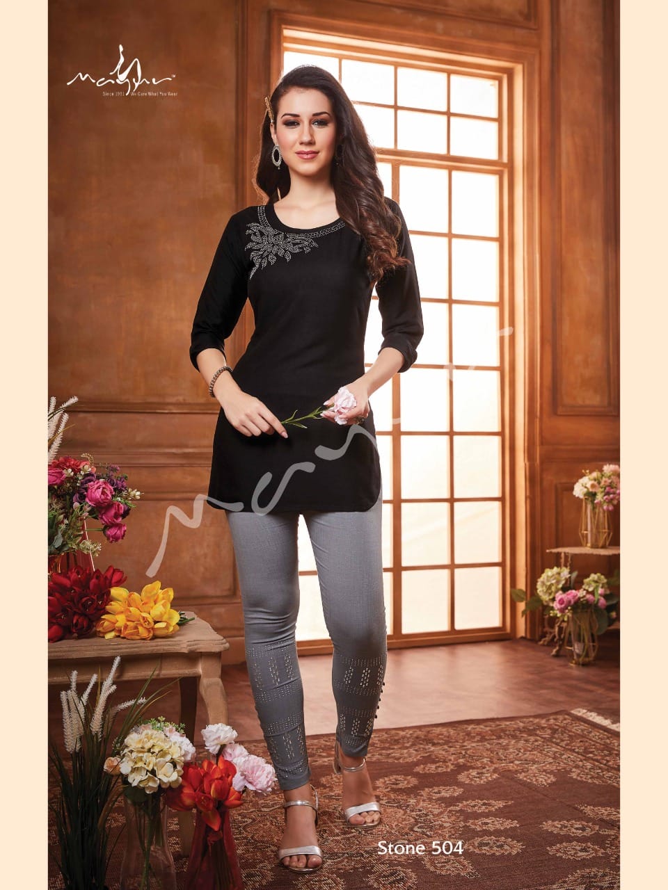 Mayur Stone 5 Ethnic Wear Fancy Denim Short Kurti With Pant Collection